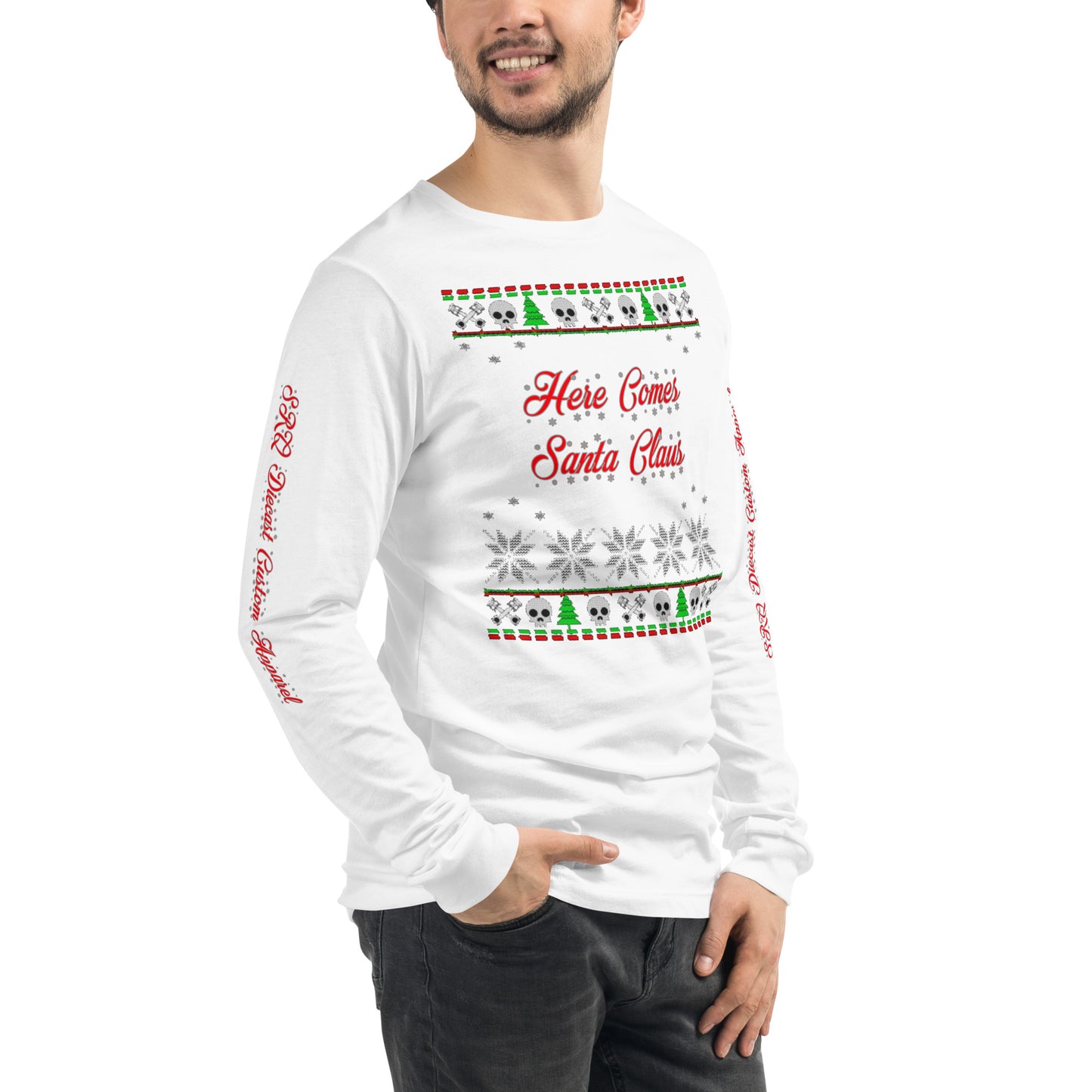 Unisex Long Sleeve Tee - Here Comes Santa Claus - SRQ Diecast Custom Apparel