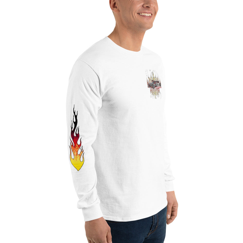 Men’s Long Sleeve Shirt - Hot Rod w/Flames on sleeves - SRQ Diecast Custom Apparel