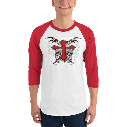 3/4 sleeve raglan shirt - Cross & skulls & tribal - SRQ Diecast Custom Apparel